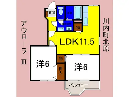 アウローラ III(2LDK/1階)の間取り写真