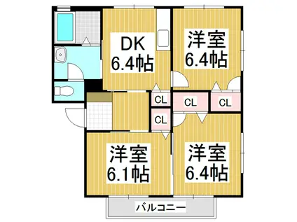 カーサまつかわD棟(3DK/2階)の間取り写真