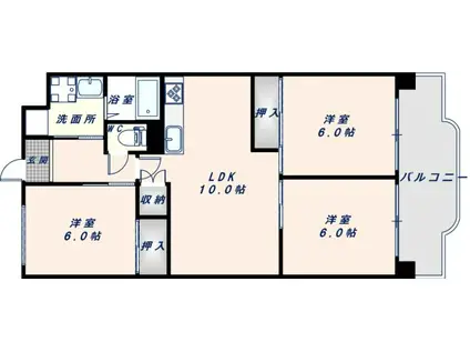 シャトー第3八戸ノ里(3LDK/11階)の間取り写真