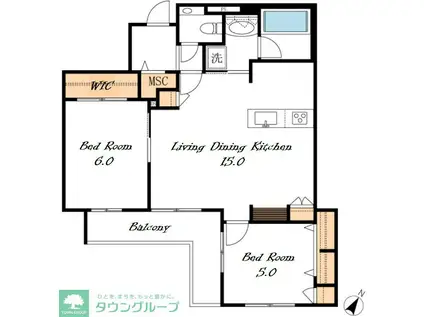 セレニティー本山(2LDK/2階)の間取り写真