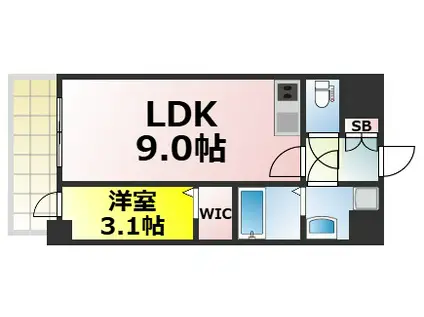 エスグランデ難波グランツ(1LDK/13階)の間取り写真