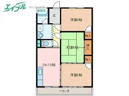いすずコーポC(3DK/2階)の間取り写真