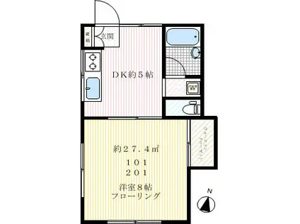 ウイング西原(1DK/2階)の間取り写真