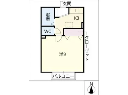 ヴィラ北山 A棟(1K/1階)の間取り写真