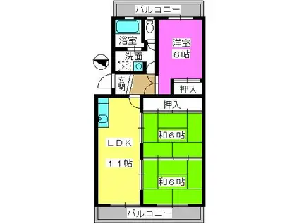 ヴィラージュ日佐(3LDK/2階)の間取り写真