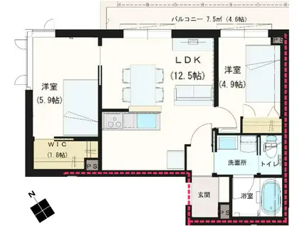 EUPHORIA中落合(2LDK/2階)の間取り写真