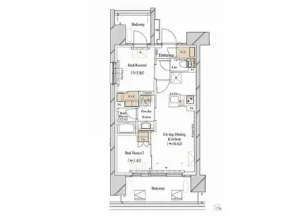 ブランシエスタ新丸子リバーフロント(2LDK/7階)の間取り写真