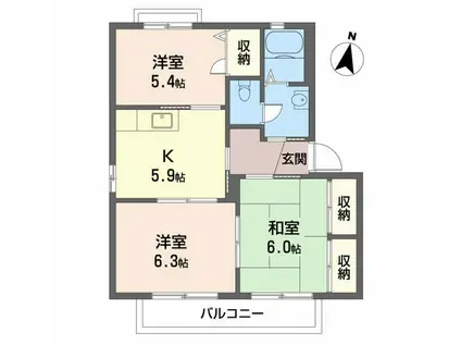 バリュージュ新町 B棟(3K/2階)の間取り写真