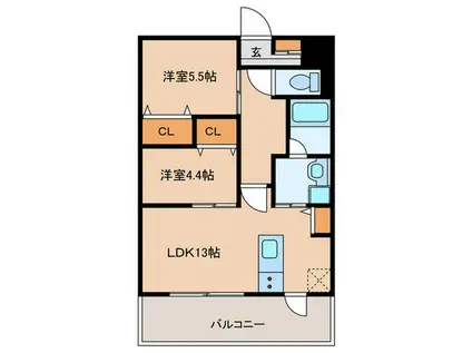 CRESCENT六本松南(2LDK/4階)の間取り写真