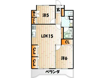 グランドハイツ村上(2LDK/6階)の間取り写真