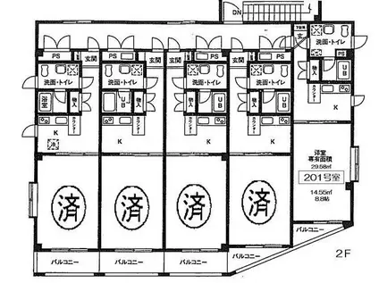 ダイワティアラ津田沼(1K/2階)の間取り写真