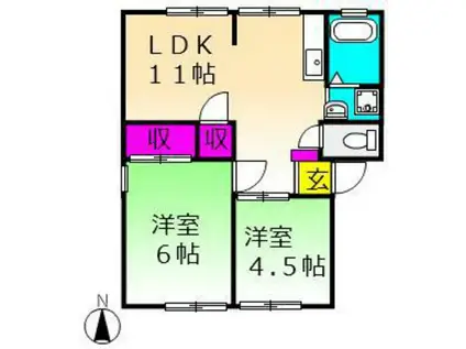エコーハイツFUJI B(2LDK/1階)の間取り写真