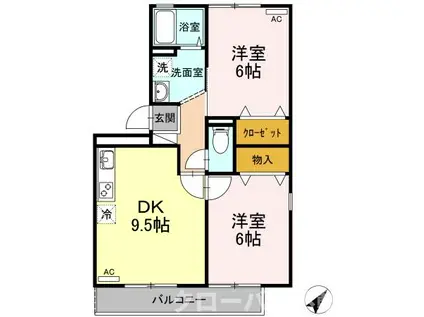 シャトレー西本II(2DK/1階)の間取り写真