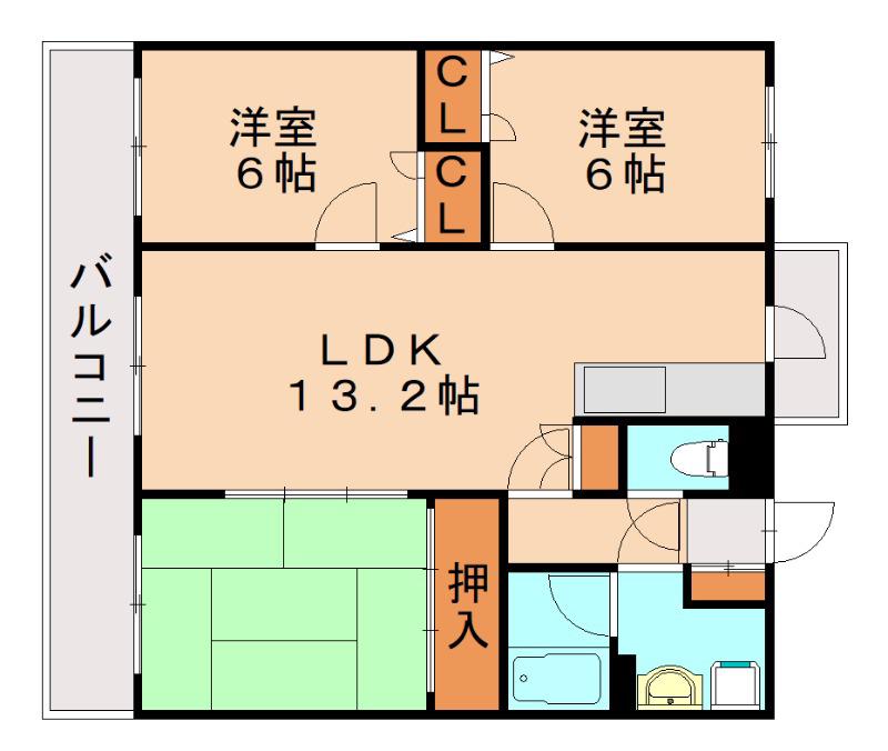 ファミール春日2(3LDK/1階)の間取り写真