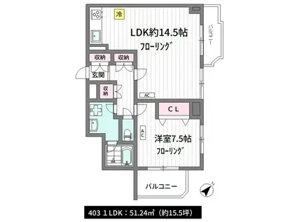 ドゥームコスメケア(1LDK/4階)の間取り写真