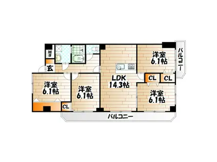 ロージュマン黄金町(4LDK/2階)の間取り写真