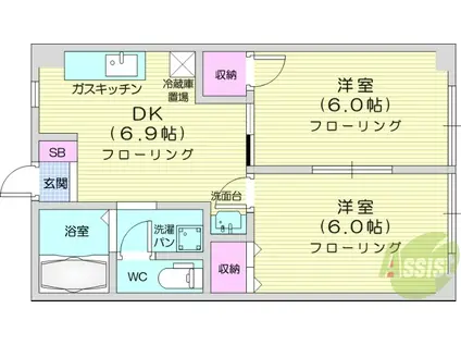 ニューシティー森Ⅱ(2DK/2階)の間取り写真