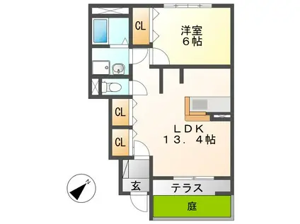 ボヌール坂下(1LDK/1階)の間取り写真