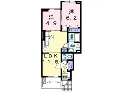 クレードル(2LDK/1階)の間取り写真