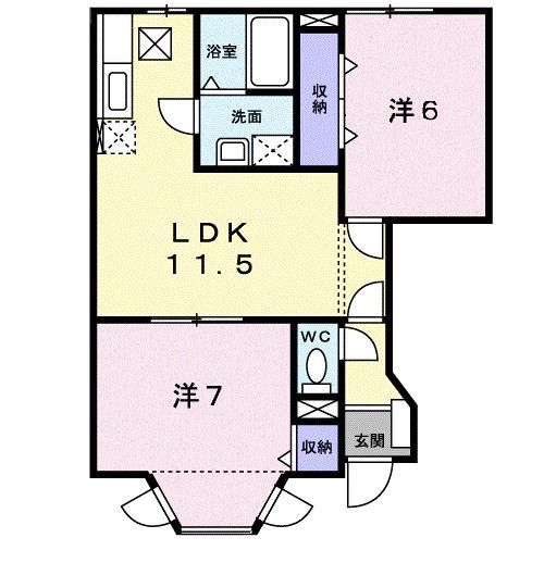 フォンテーヌ II(2LDK/1階)の間取り写真