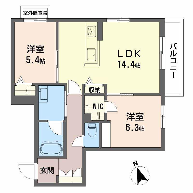 シャーメゾン シンフォニア(2LDK/2階)の間取り写真