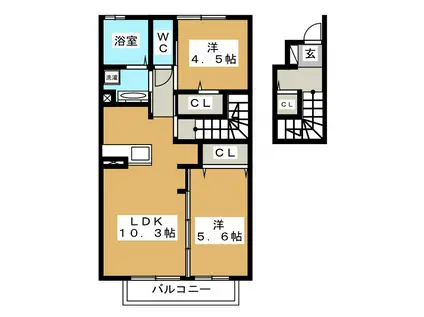 ルミエール(2LDK/2階)の間取り写真