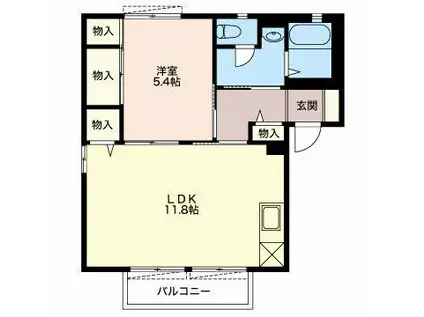 M・ナイアガラ B(1LDK/1階)の間取り写真