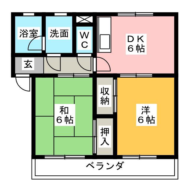 マンションコクボ(2DK/1階)の間取り写真