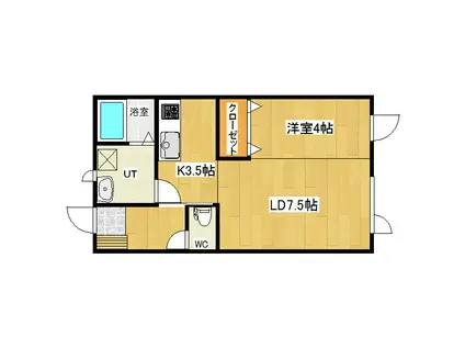 アプリコットあおばB(1LDK/1階)の間取り写真