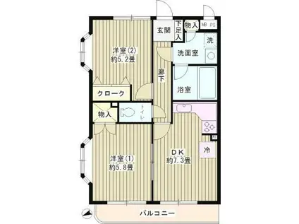 ヴェルドミール白糸台(2DK/1階)の間取り写真