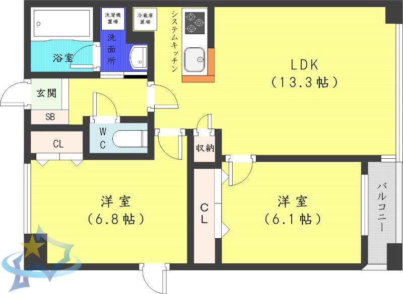 ノヴァ南円山(2LDK/3階)の間取り写真