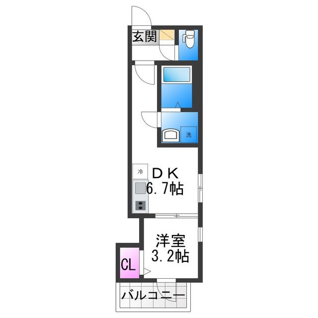 ハーモニーテラス平野西II(1DK/1階)の間取り写真