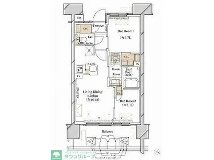 ブランシエスタ新丸子リバーフロント(2LDK/5階)の間取り写真