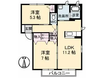 シャーメゾンフェリーチェ(2LDK/2階)の間取り写真
