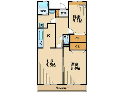 フローラコート(2LDK/2階)の間取り写真