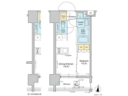 プラウドフラット亀戸ステーションプレイス(1DK/12階)の間取り写真