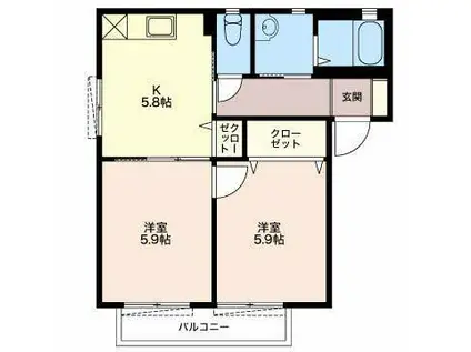 シャンテ西焼津C(2DK/1階)の間取り写真