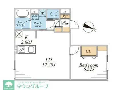 LEGALAND桜新町(1LDK/2階)の間取り写真