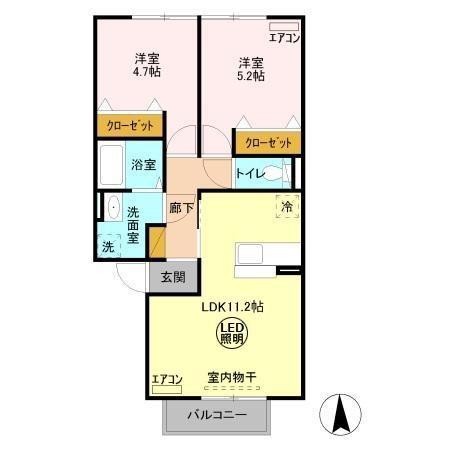 グラマードマレ B(2LDK/2階)の間取り写真