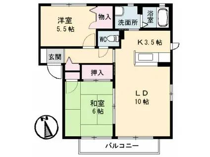 アンソレイユ A棟(2LDK/2階)の間取り写真