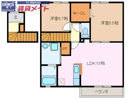MSコートB(2LDK/2階)の間取り写真
