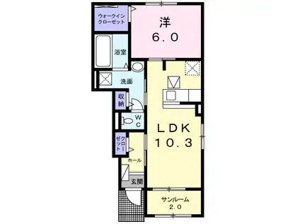 ホープ・ヴィレッジ(1LDK/1階)の間取り写真