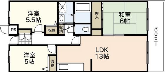 カーサ中筋(3LDK/4階)の間取り写真