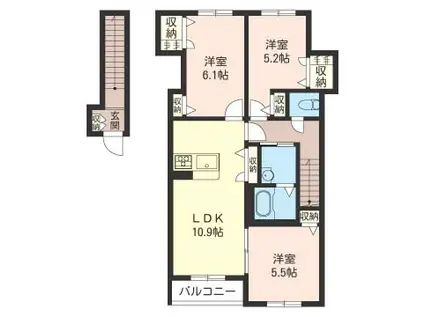 コーラルリーフA(3LDK/2階)の間取り写真