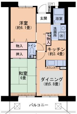 URパークタウン西武庫 17号棟(2DK/8階)の間取り写真