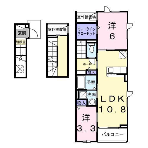 ヴィラ グレイスA(2LDK/3階)の間取り写真