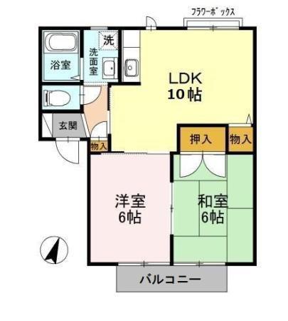 スリーパブリック B棟(2LDK/1階)の間取り写真