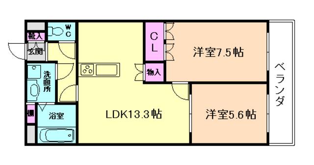 URBAN HILLS SAITOII(2LDK/3階)の間取り写真