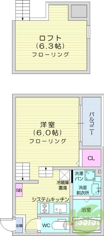 アリッサム東仙台(1K/1階)の間取り写真