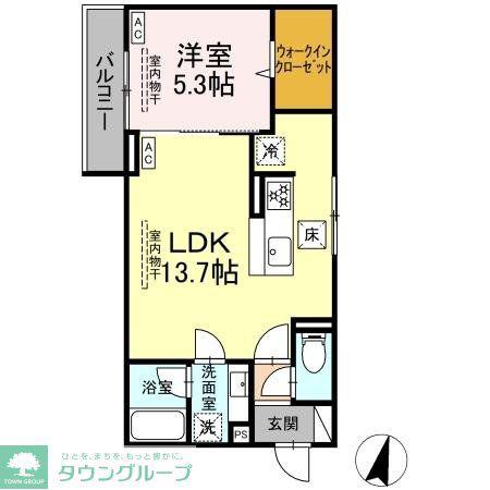 ドムスクレスト湘南台(1LDK/1階)の間取り写真